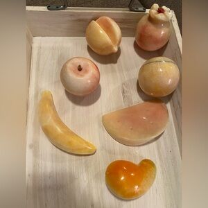 Carved Stone Fruit Décor Set - Peach, Yellow, Orange Tones